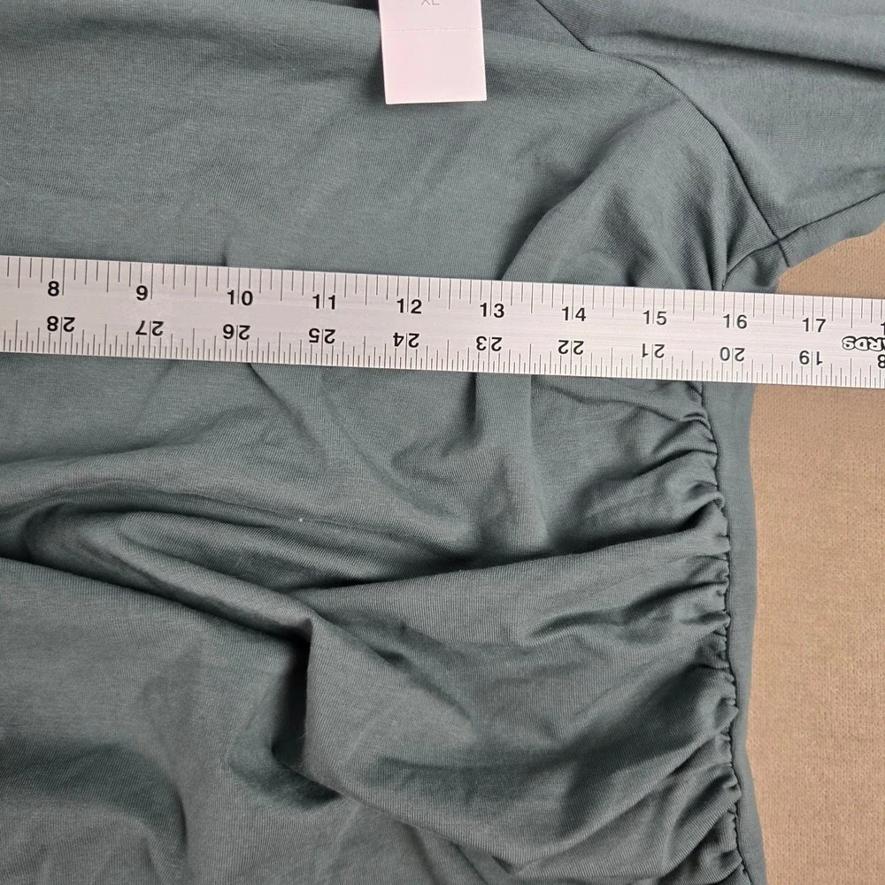 Loft Womens Puff Bubble Sleeve Ruched Square Neck Top Crop Green XL NWT Fairy